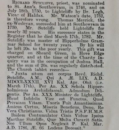 who died at the age of 59 on 17th March 1782 For 20 years, Headmaster of Hipperholme School