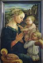 Dominic, while on the right wall hangs a reproduction of Fra Filippo Lippi s Madonna and Child with Two Angels.