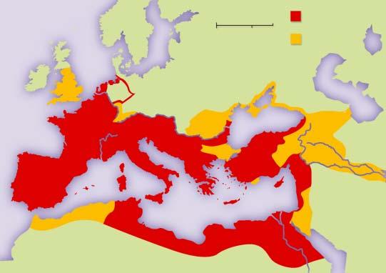The Roman Empire This map shows the lands that were part of the Roman Empire in the early 1st century AD, and the lands that were conquered in the next 100 years.