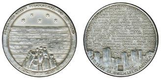 Plate 8: 2004 medallion (bronze, 76 mm diameter) minted for the 350 th Anniversary celebration of the establishment of the American Jewish community. Designed by Dana Krinsky (b.