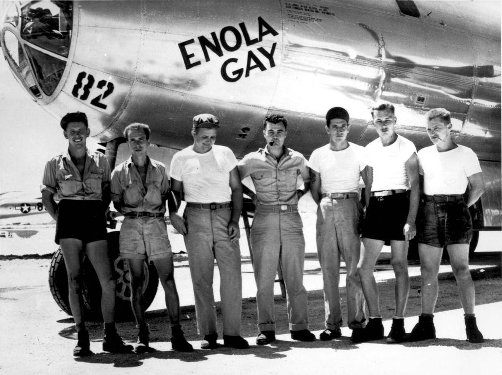 Enola Gay crew and Stopped watch The crew of the Enola Gay, the plane that carried the nuclear bomb to