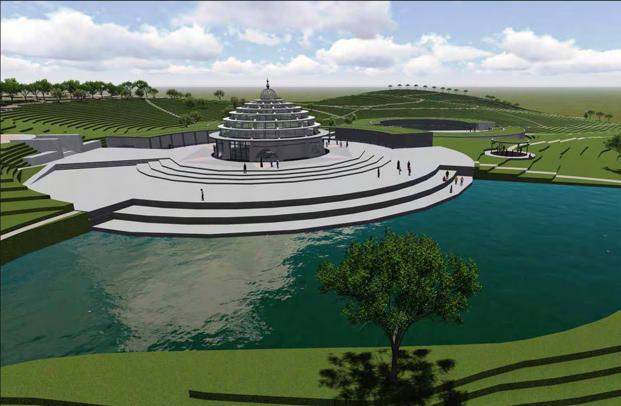 ' The beautiful surrounding landscape and adjacent Dam will be visible from within the Temple due to the extensive use of Glass.