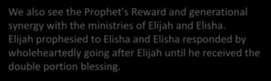 We also see the Prophet's Reward and generational synergy with