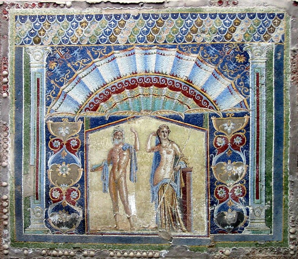 Wall mosaics Neptune and Amphitrite, wall mosaic in the summer triclinium Herculaneum,