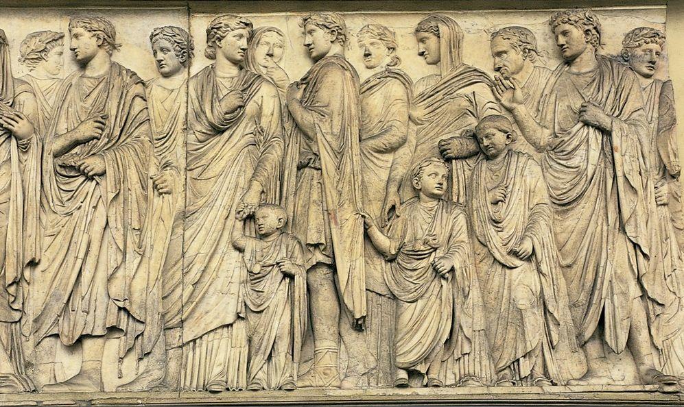 Early Empire Procession of the imperial family detail south frieze Ara Pacis, Rome 13-9bce Children were presented because of a concern that birth rates would drop among roman nobility Augustus