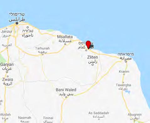 between the cities of Zliten and Al-Khoms (118 km east of Tripoli).