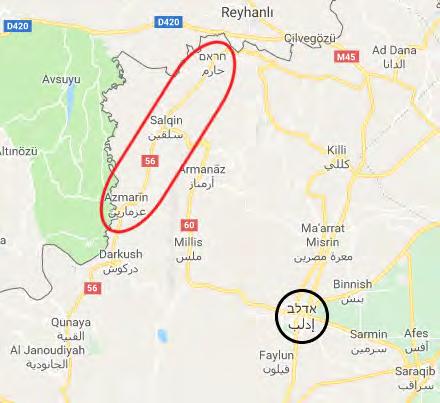 9 The area (marked in red) where the Headquarters for the Liberation of Al-Sham arrested 37 people on charges of treason and reconciliation with the Syrian regime (Google Maps) ISIS attacks Main