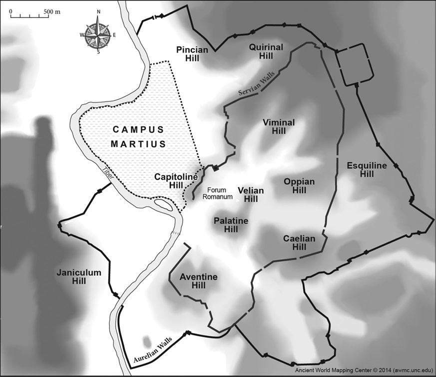 Plan 5 Campus Martius in relation to Servian and Aurelian walls.
