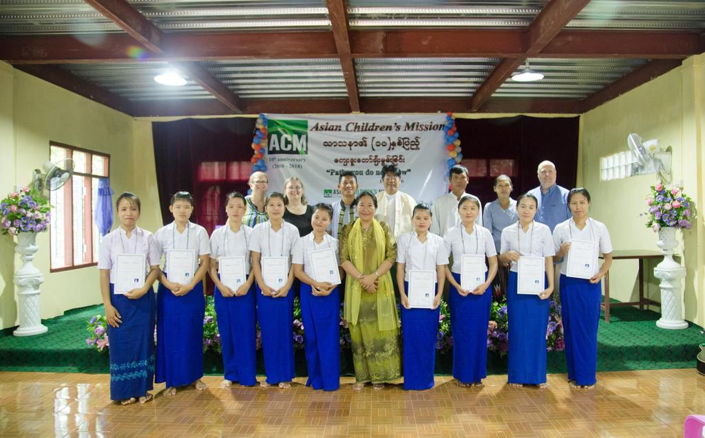 Fourth Class of Nursing Students Graduates From many parts of Myanmar, students attended ACM s Samaritan School of Nursing. Six ethnic groups were represented in this class.
