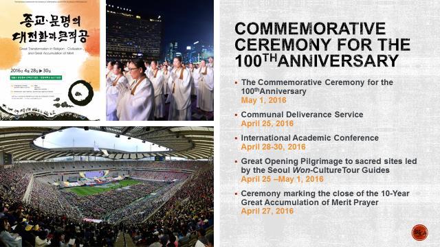 the Communal Deliverance Service on April 25, and the Commemorative Ceremony for the 100 th Anniversary with 50,000 people in Seoul on May 1.