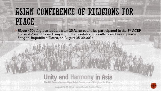 The photo is for the 8 th ACRP General Assembly. ACRP stands for Asian Conference of Religions for Peace.