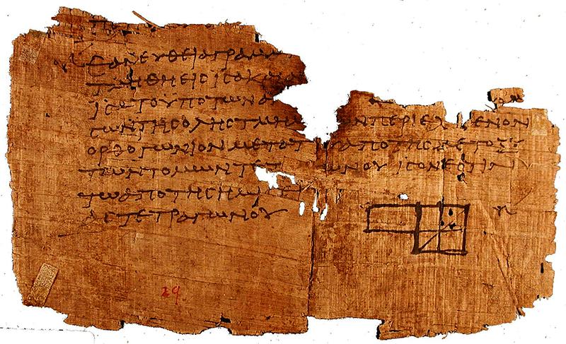 This papyrus fragment is one of the the oldest, if not the oldest, existing text from Euclid s Elements.