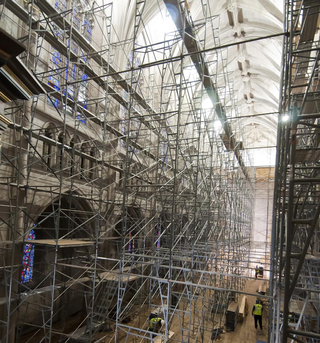 Scaffolding with platforms have been built so crews can reach the Chapel ceiling Please continue to pray for the