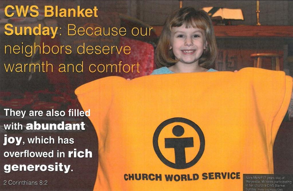 Blanket Sale! Disciple Women will be collecting donations for blankets for Church World Service! These blankets are shared throughout the country in emergency situations where and as they are needed.