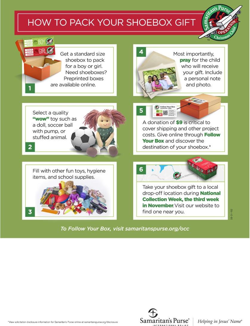 Operation Christmas Child Shoe Box Gifts You can pack a box then bring it to MAC Sundays or Wednesdays, Nov.