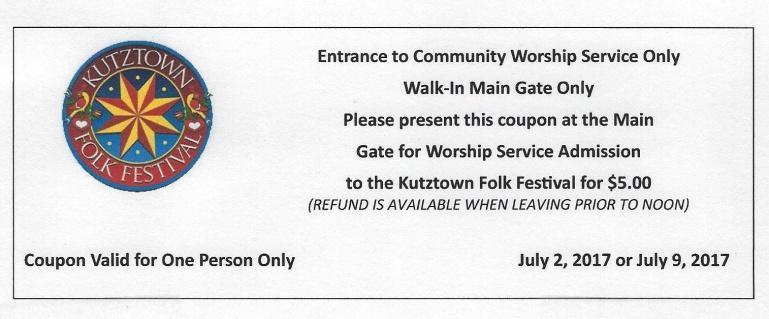 available at the back of the sanctuary and in the weekly newsletters. The Lutheran worship service will be held on Sunday, July 2 nd at 10:30 AM on the Main Stage.