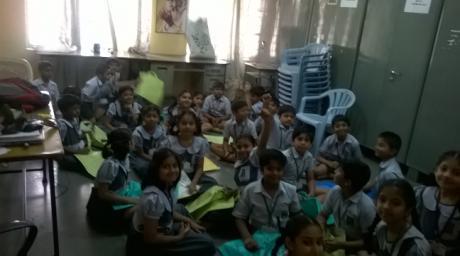 Students of Class IIID and Class IVB arranging the bags for the Chappal stand 28 th Feb 2017: National Science Day: 28 th Feb is celebrated as the National Science