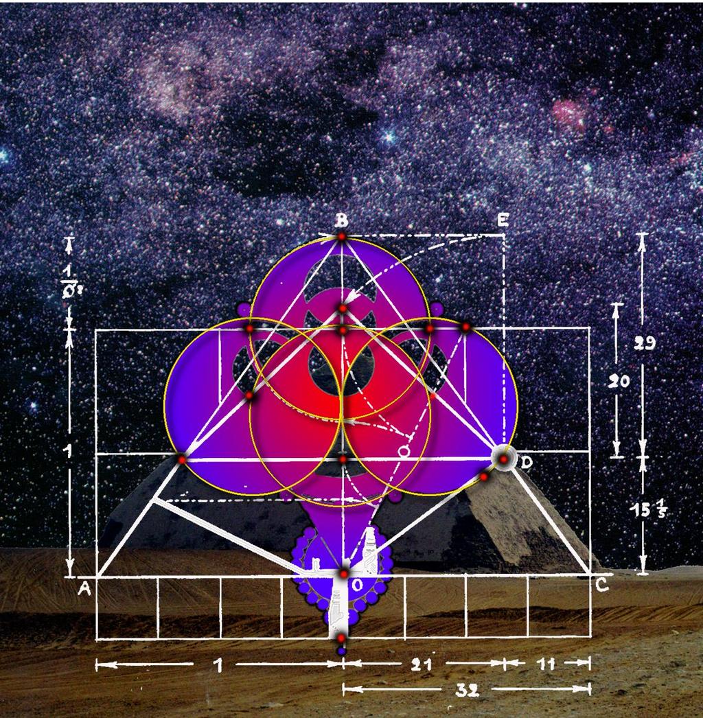 The starglyph overlaid onto the 4 circles showing the starglyph connection to the drawing of Schwaller de Lubicz and the Bent Pyramid.