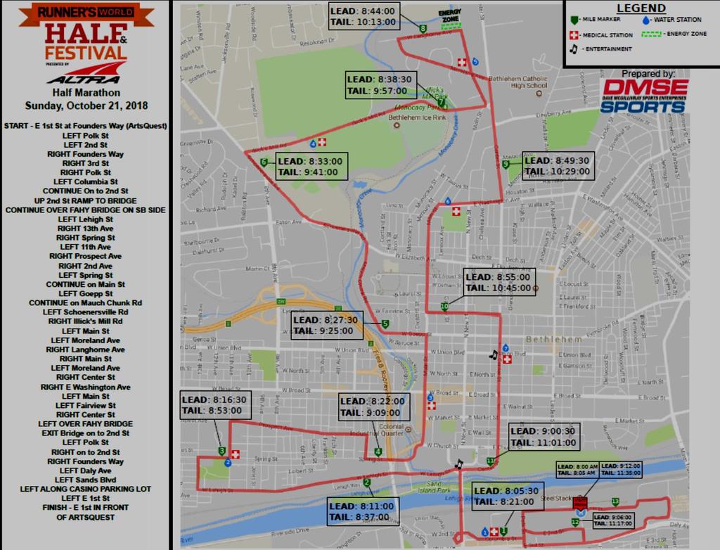 ROAD CLOSURES for Runner s World Half Marathon Sunday Oct 21 6AM to Noon The City of Bethlehem is hosting the Runner s World Half Marathon on October 19-21, 2018.