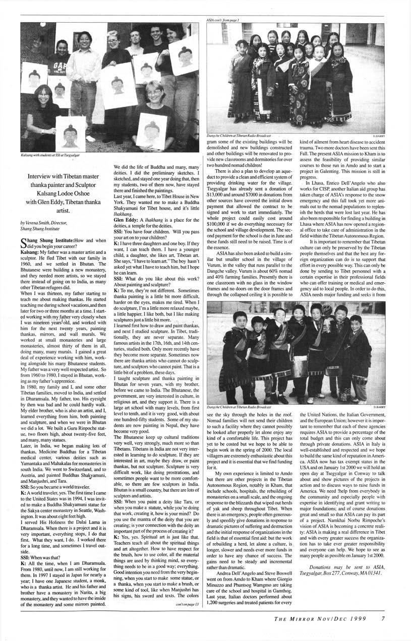 ASIA con 1!, from page I Interview with Tibetan master thanka painter and Sculptor Kalsang Lodoe Oshoe with Glen Eddy, Tibetan thanka artist.