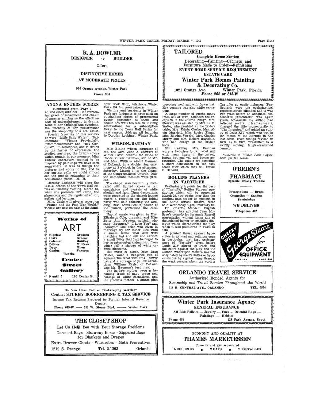 WINTER PARK TOPICS, FRIDAY, MARCH 7, 1947 Page Nne R. A.