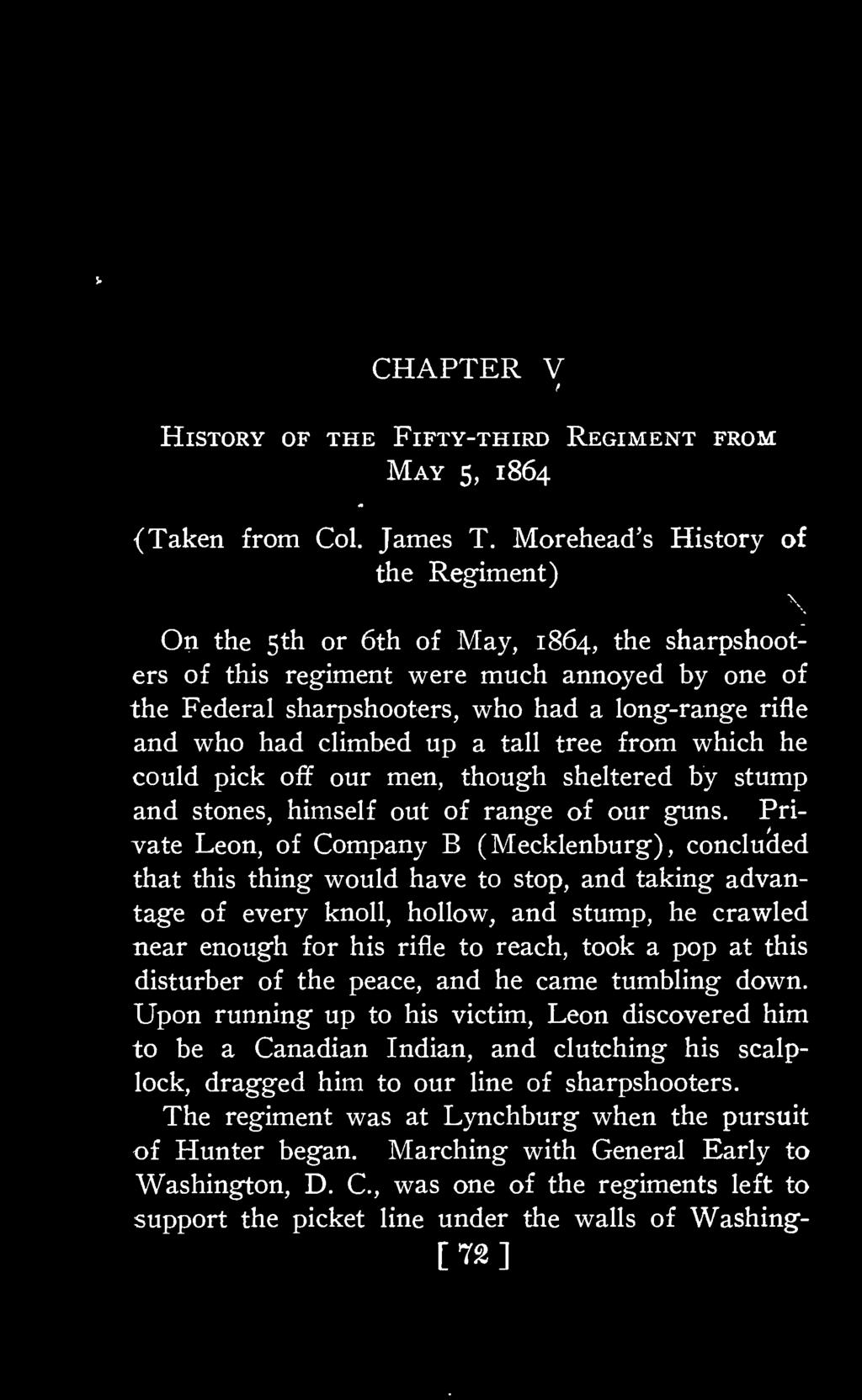 CHAPTER V History of the Fifty-third May 5, 1864 Regiment from (Taken from Col. James T.