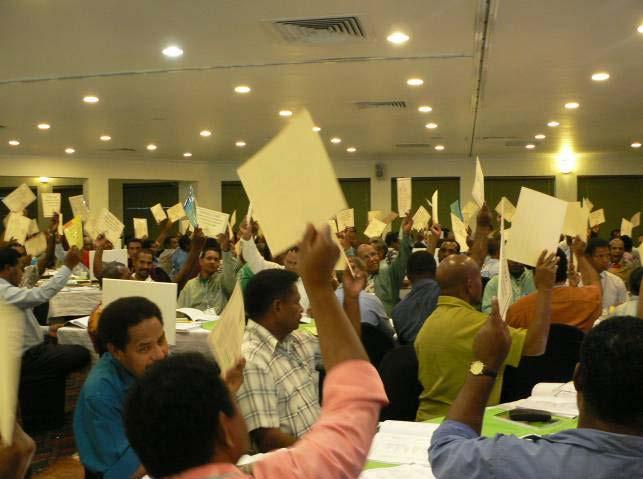 Delegates vote the Central Papua Conference into existence, August 6 The VBS Team that went to Aratika earlier this year The strategy is to have trained teams visit the various islands and atolls,
