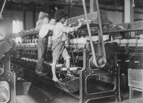 Child Labor 16 Children spinning cotton in a Victorian textile factory. The burgeoning industrialization of Great Britain required a large and cheap workforce.