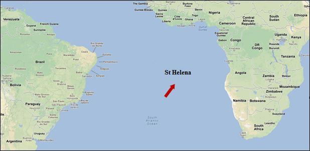 Figure 2: Location of Saint Helena within the South Atlantic Ocean (Adapted from Google Maps) The graveyard excavated in association with this settlement uncovered the remains of over 300 individuals.