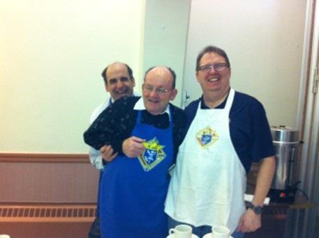 Among the our members helping out in the kitchen are Father Bob Stainsby, Sam Cervoni, Vic Lefebvre, Peter Wouters and John D