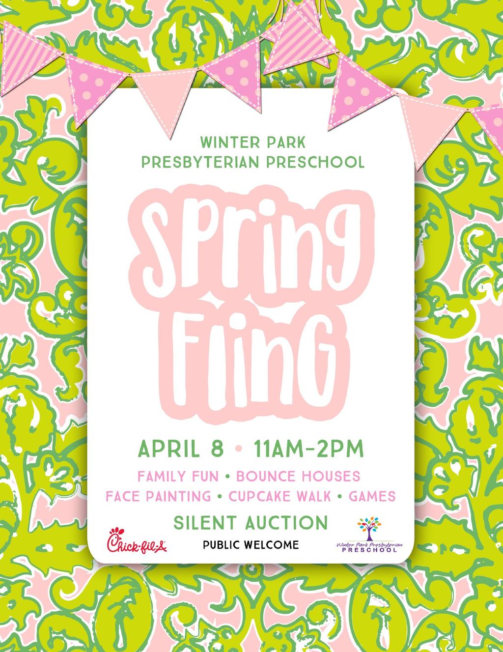 9 Spring Fling & Silent Auction Join us for this year s Preschool Spring Fling and Silent Auction. The event will be held this Saturday, April 8 from 