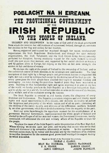 The 1916 Proclamation of Independence The Proclamation of Independence of the Easter Rising of 1916 started with these words: IRISHMEN AND IRISHWOMEN: In the name of God