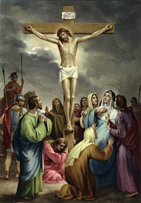 Twelfth Station - Jesus Dies on the Cross Behold Jesus crucified! Behold His wounds received for love of you! His whole appearance betokens love. His head is bent to kiss you.