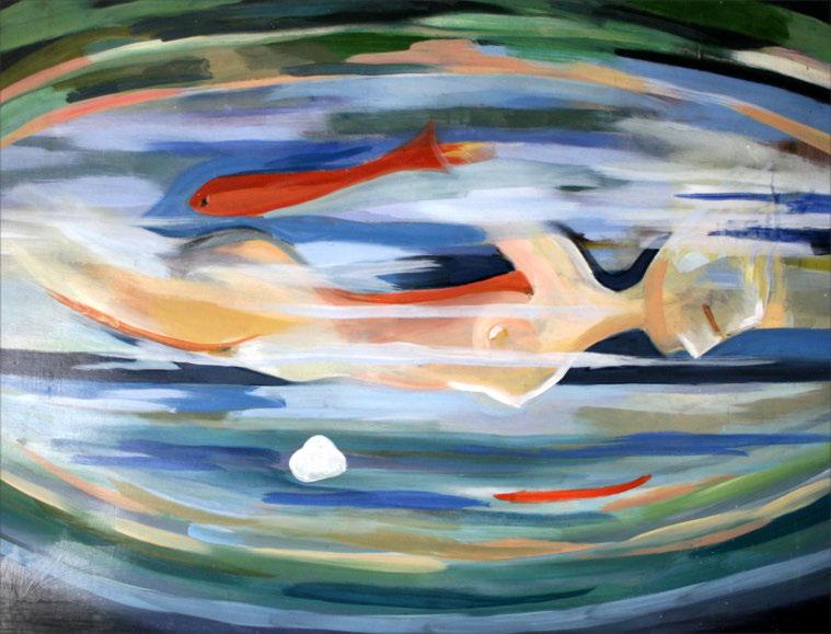 In the pool with the golden fish 102 x 77 cm, Oil on board