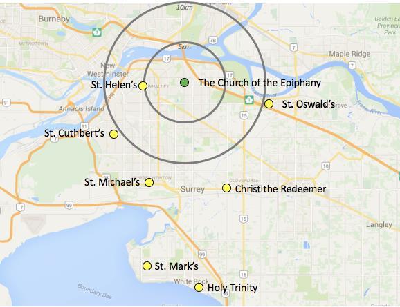 Location Surrey - Parishes in the area - 2 within 5km radius - 5 within 10km radius A Changing