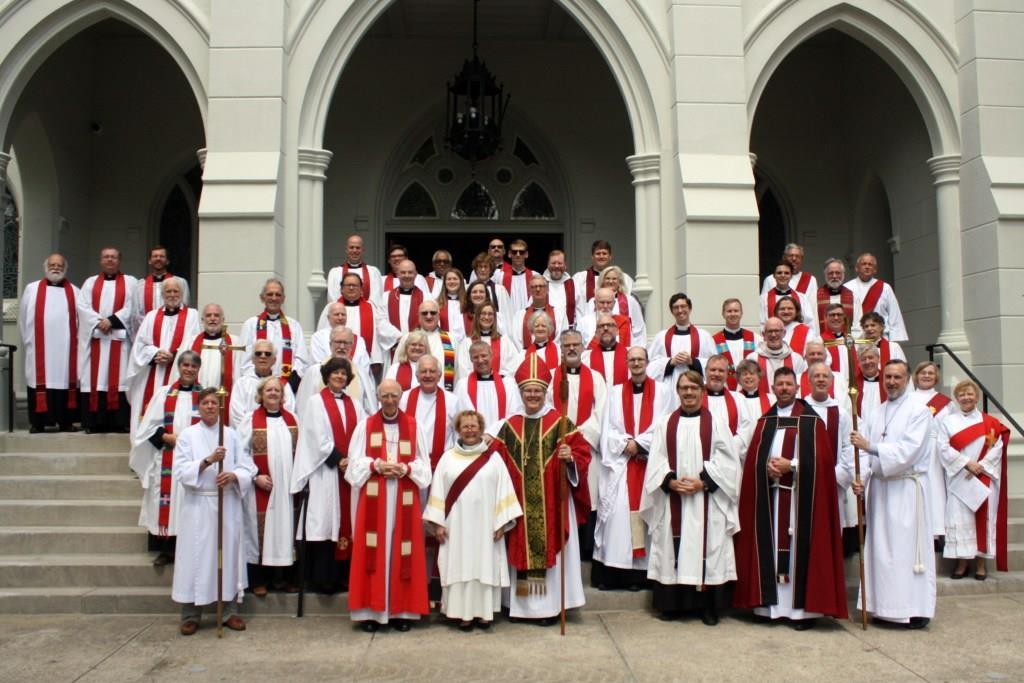 The Clericus (January-May 2018) [Photograph by Karen Mackey, Diocese of Louisiana] The clergy of the diocese gather outside Christ Church Cathedral after the Chrism Mass on March 26.