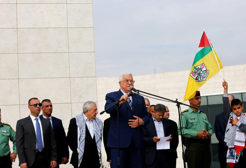 9 Mahmoud Abbas speaks at the memorial service for Yasser Arafat in the Muqata'a in Ramallah (Wafa, November 11, 2018).