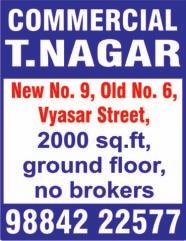 K. Nagar, tasty homemade Chettinad food, 24x7 security. Ph: 9566003699, 979750573. REAL ESTATE (SELLING) WEST MAMBALAM, Kannadasan Street, 1 bedroom, hall, kitchen, 430 sq.ft, UDS 202 sq.