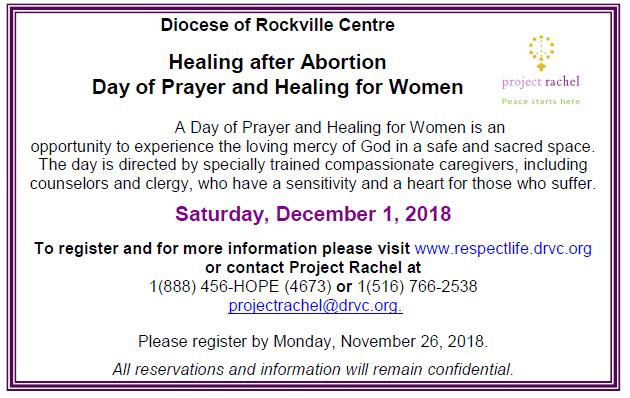 Respect Life Rosary All are invited to join the Respect Life Group at the outdoor Mary statue to pray the rosary after the 8:00 AM Mass on Saturday, November 24th. Please bring a lawn chair.
