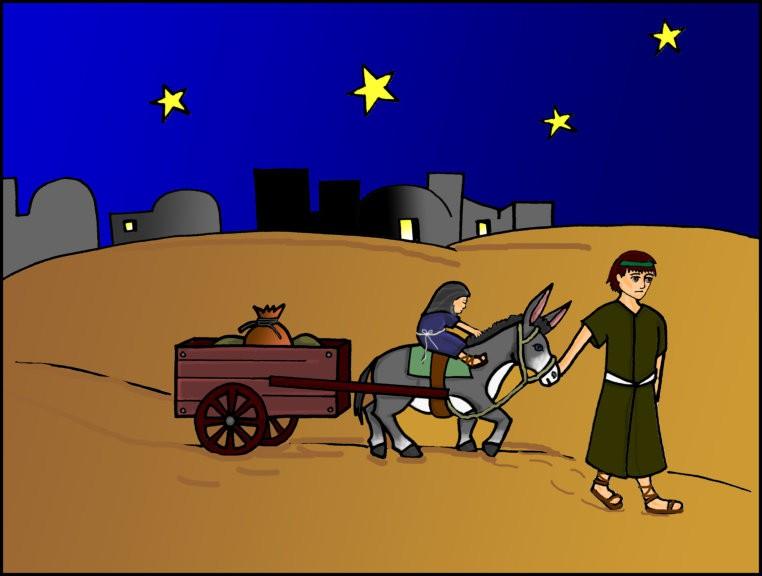 This is a story about a not so silent night. A night when many people traveled to Bethlehem. A night when many people grew tired. They came on donkeys, horses, and carts.