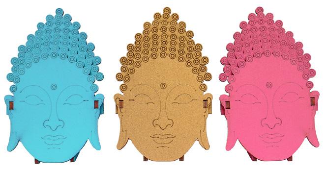 Buddha Triad Lord Buddha the enlightened one is the founder of the Buddhist religion. Set of three Buddha idols in golden, hot pink and bright blue colour.