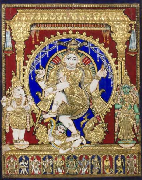 INDIA_Contemporary In the golden hall at Chidambaram from Tanjavur in Tamil Nadu Tanjavur art focuses on formal arrangement of deities with the addition of pale skin and staring eyes with