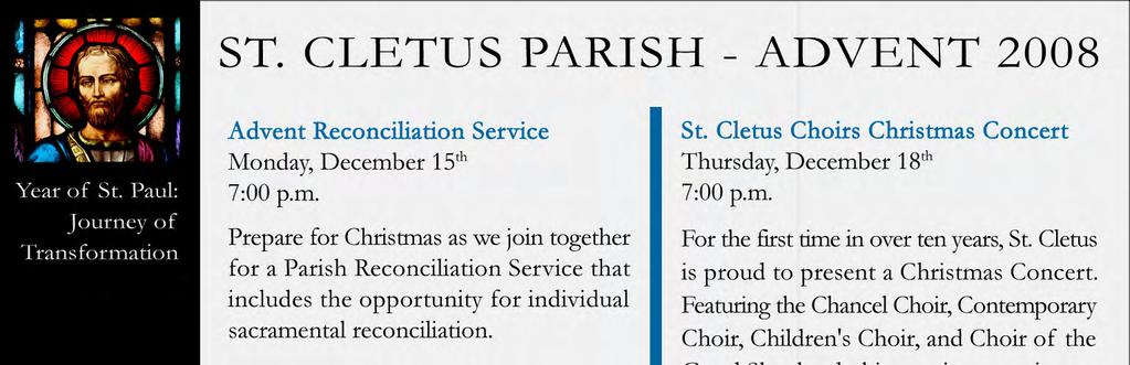 Cletus but have not yet registered, please consider the commitment of parish membership.