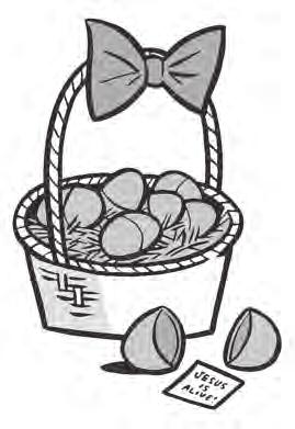Have the children meet around the tables and put a message strip and a few pieces of candy into each plastic Easter egg. Have the children put the finished eggs in the baskets.