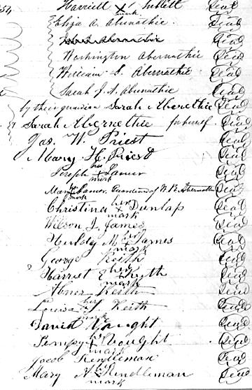 Subscribed and sworn to before me this ninth day of October 1833 S/ Benjamin Bacon, J Peace [Notes: p 76 is an affidavit by Jane Helton stating that she was at the house of Havens Clarey Abernathie