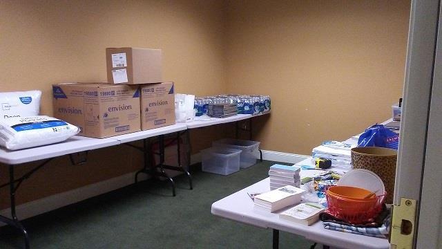 We recently dedicated some office space, now called our Community Outreach Room, that houses supplies designated to be given away during inner-city evangelism events.
