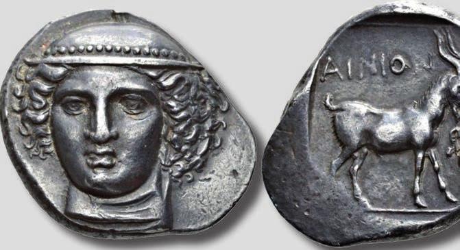 Ainos. Tetradrachm, around 400 370. Extremely fine. Estimate: 50 000,- CHF. From Hess Divo AG Auction 35 (2018), no. 23. 3 : 1 This record is the basis of all Dionysus mysteries.
