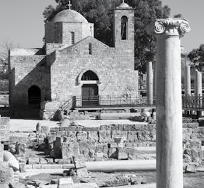 ISTOCK PHOTO Greek Orthodox church on the island of Paphos. In the foreground are the remains of an ancient Jewish synagogue and what has been named Paul s Pillar.
