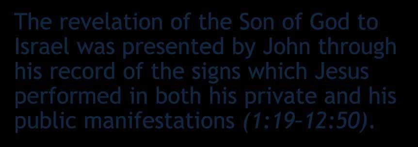 The Revelation to Israel The revelation of the Son of God to Israel was presented by John through his