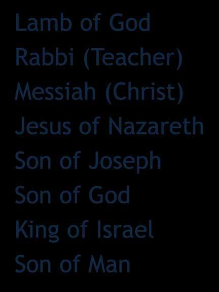 The Disciples Names for Jesus Lamb of God Rabbi (Teacher) Messiah
